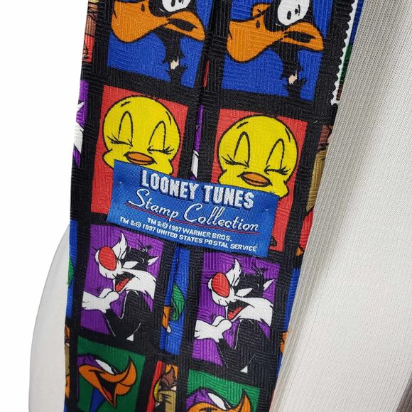 Looney Tunes Stamp Collection Tweety Bird Roadrunner Sylvester Taz Necktie - Picture 3 of 4